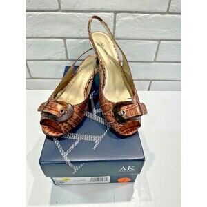 Anne Klein Women’s Sling Back Heels Animal Print Bronze Gold Buckle 6m